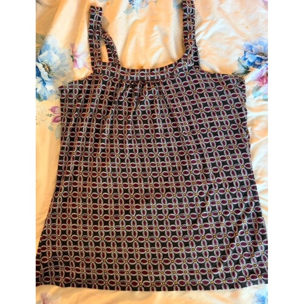 Merona XL Burgundy Geometric Floral Print Stretch Tank Top Sleeveless